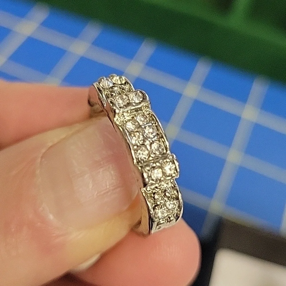 Rhinestone Faux Diamond Band Silver Ring Size 9.5